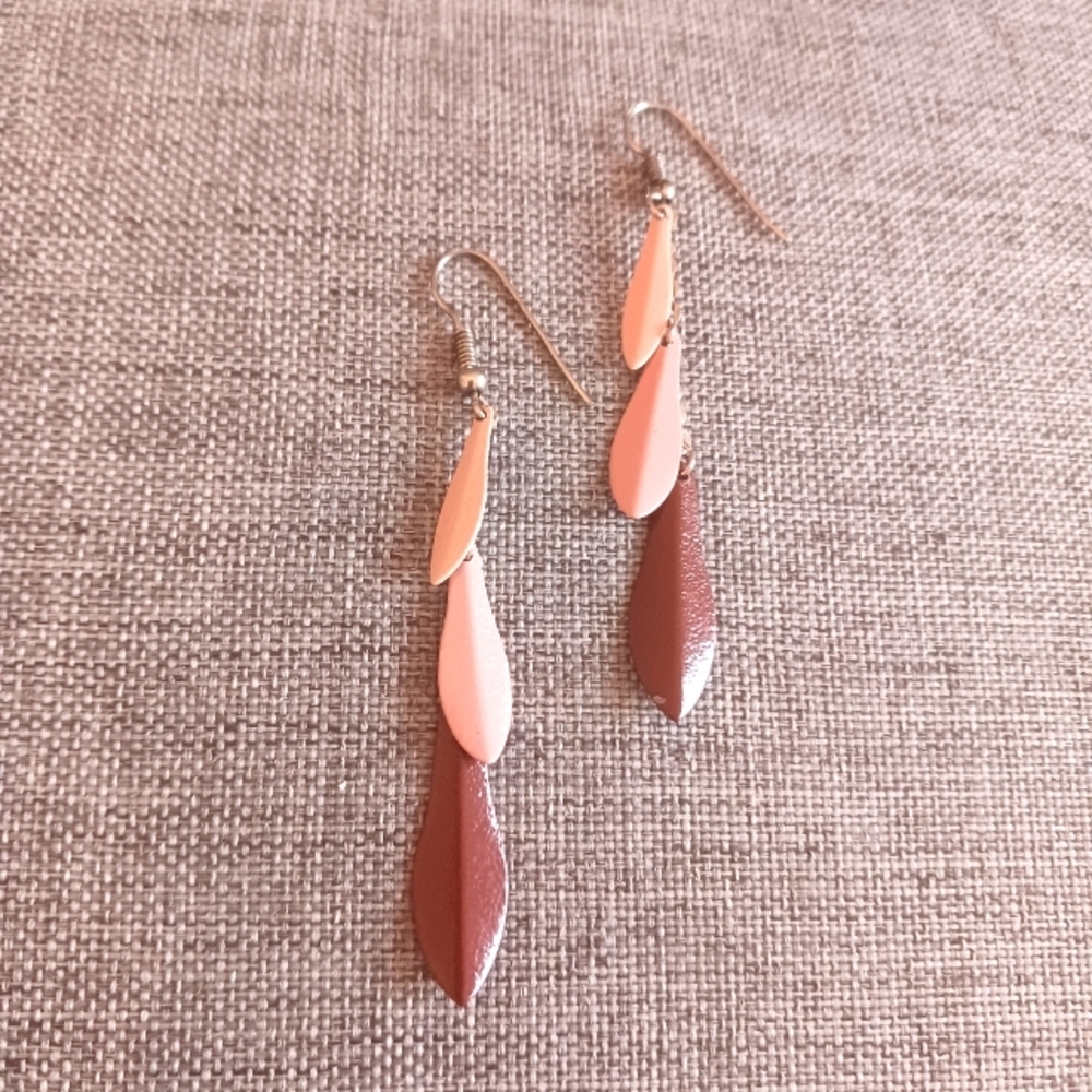 Ombre Metal Earrings Rose and Brown - Pre-loved (3")